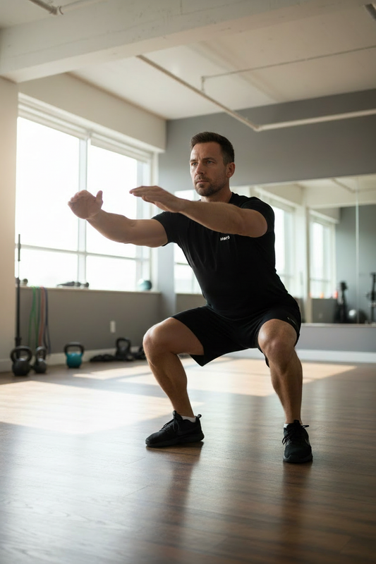 MoYB Black Performance Tee - Full Length Air Squat